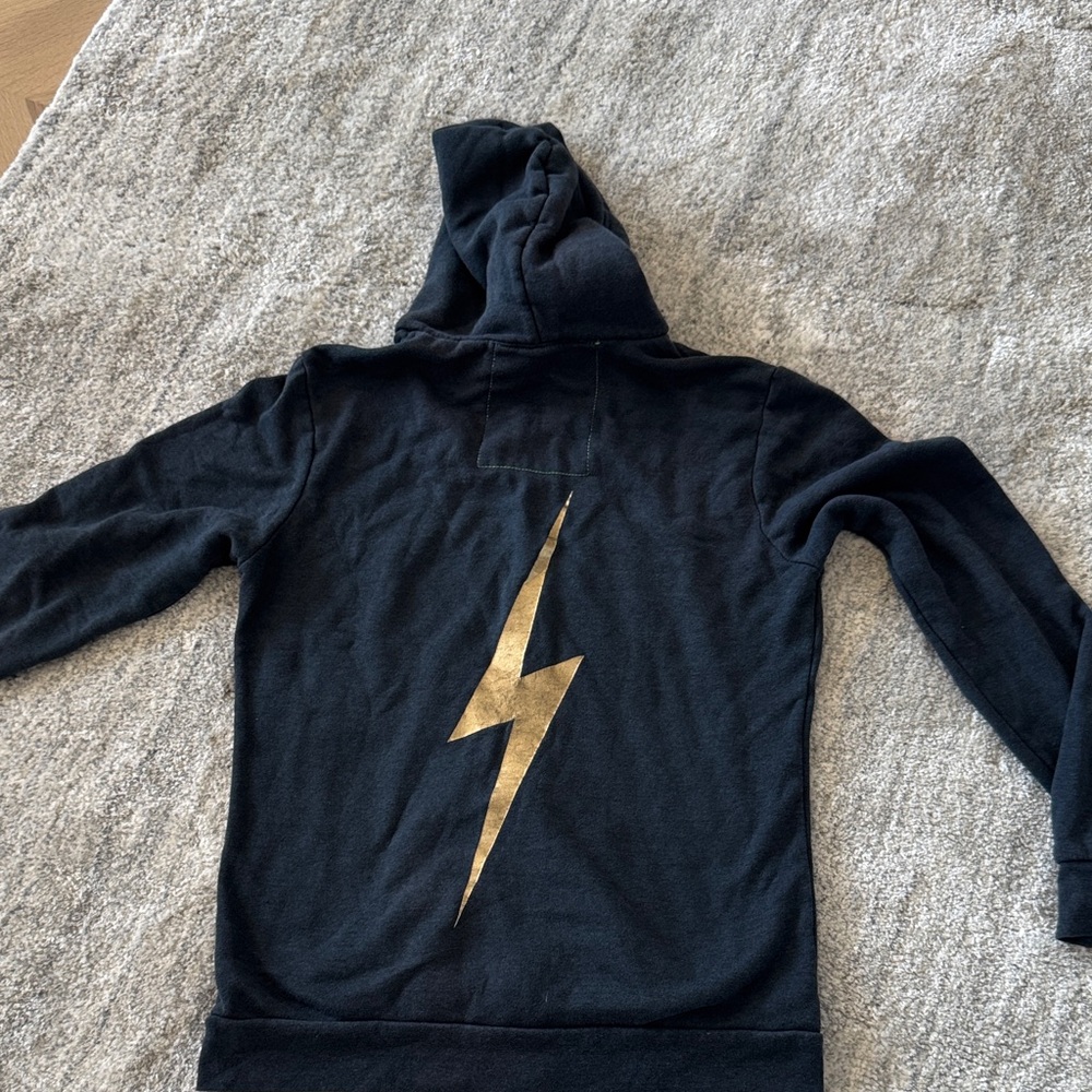 Aviator Nation Black Hoodie with Gold Lightning Bolt
